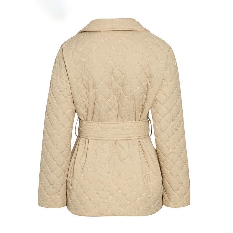 New Warm Short Cotton Padded - Parkas Woman Belted Lapel Coats