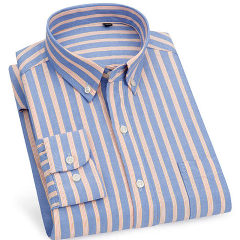 Shirt Men's Cotton Oxford Fabric Non-iron Casual Casual Long-sleeved Striped Shirt