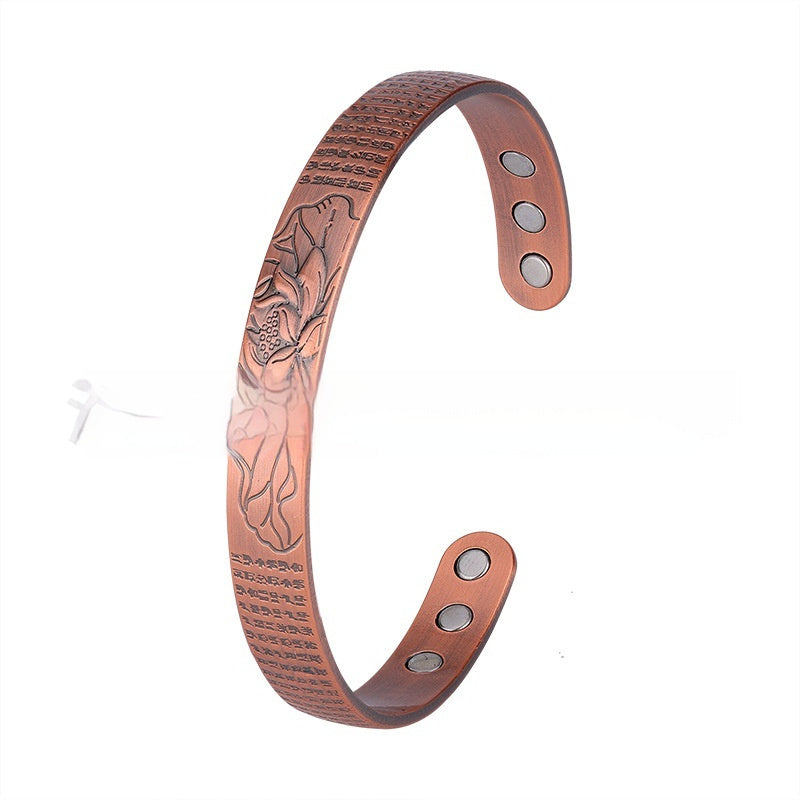 Euro-American Retro Rose Gold Open-End Embossed Design Magnetic Health Bracelet