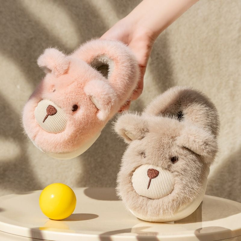 Plush Slippers - Home Cotton Slippers Heel-wrapping Shoes Boys And Girls Warm Shoes