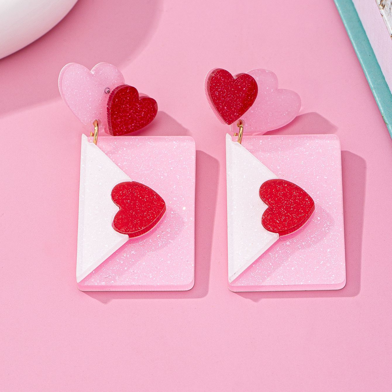 Fashion Valentine's Day Acrylic Love Envelope Earrings