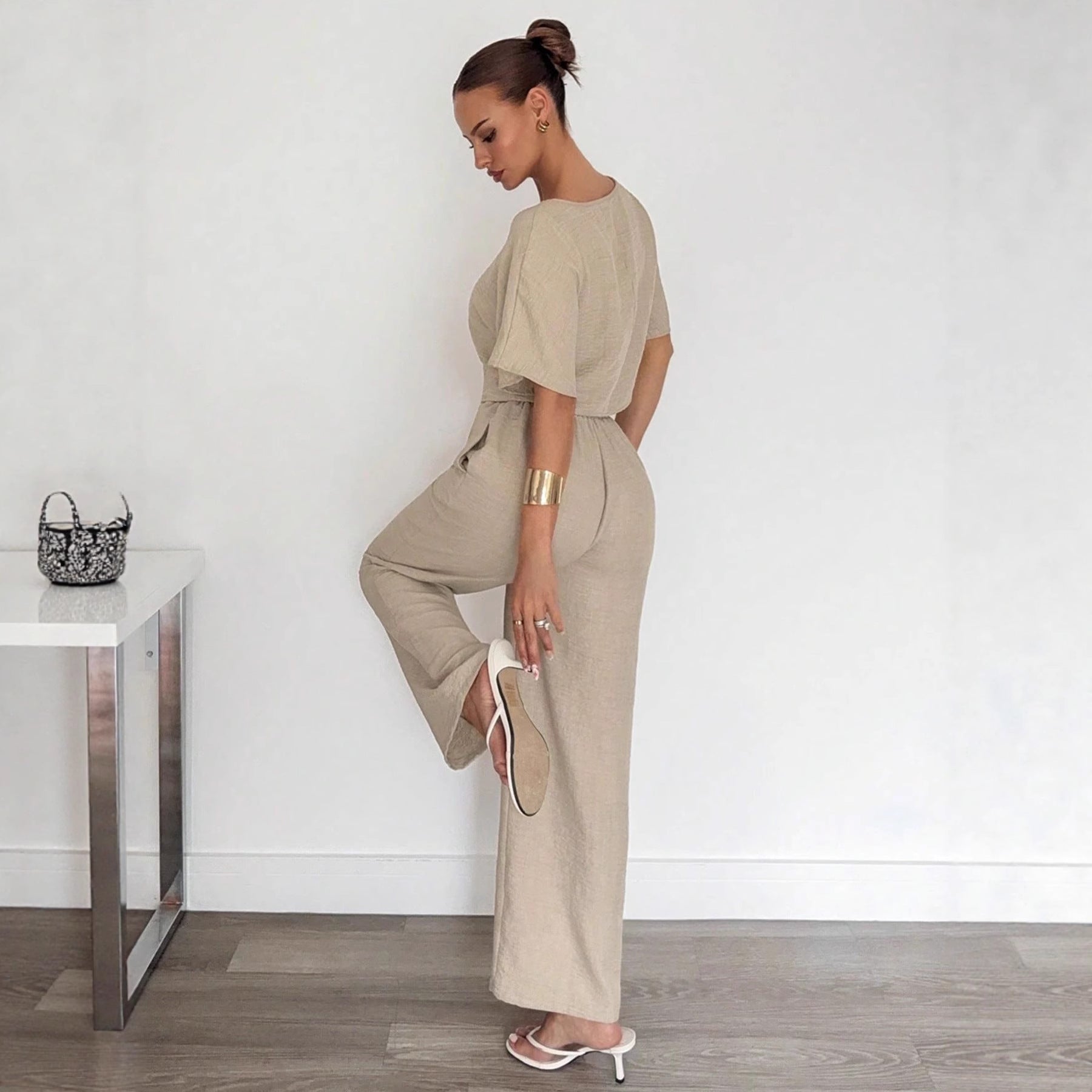 Light Short-sleeved Wide-leg Pants Two-piece Suit