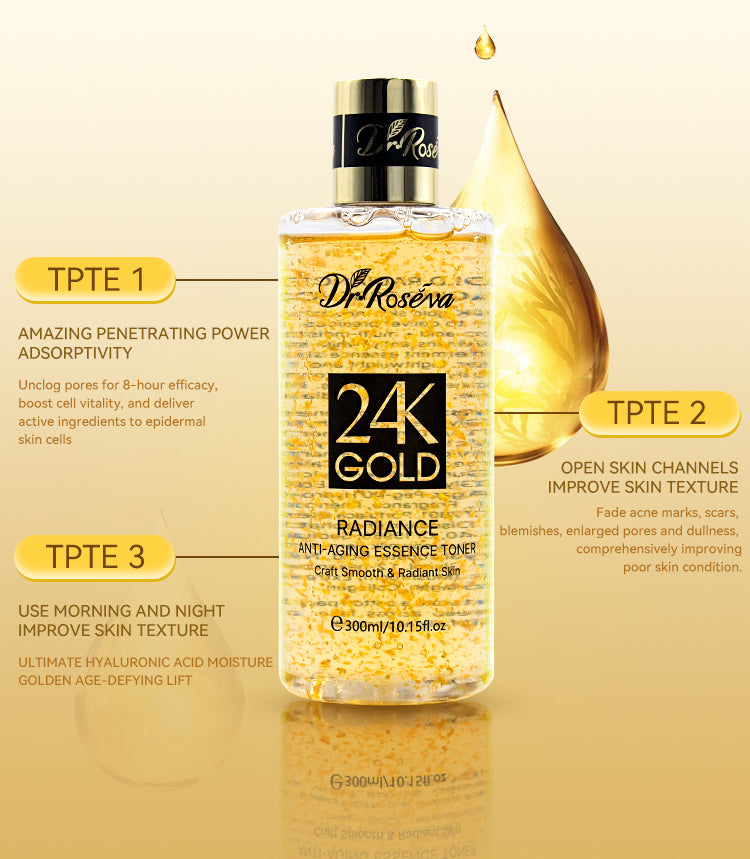 DR.ROSEVA Skin Care 24K Gold Collagen Toner Facial Pore Care Herbal Moisturizing Nourishing Toner