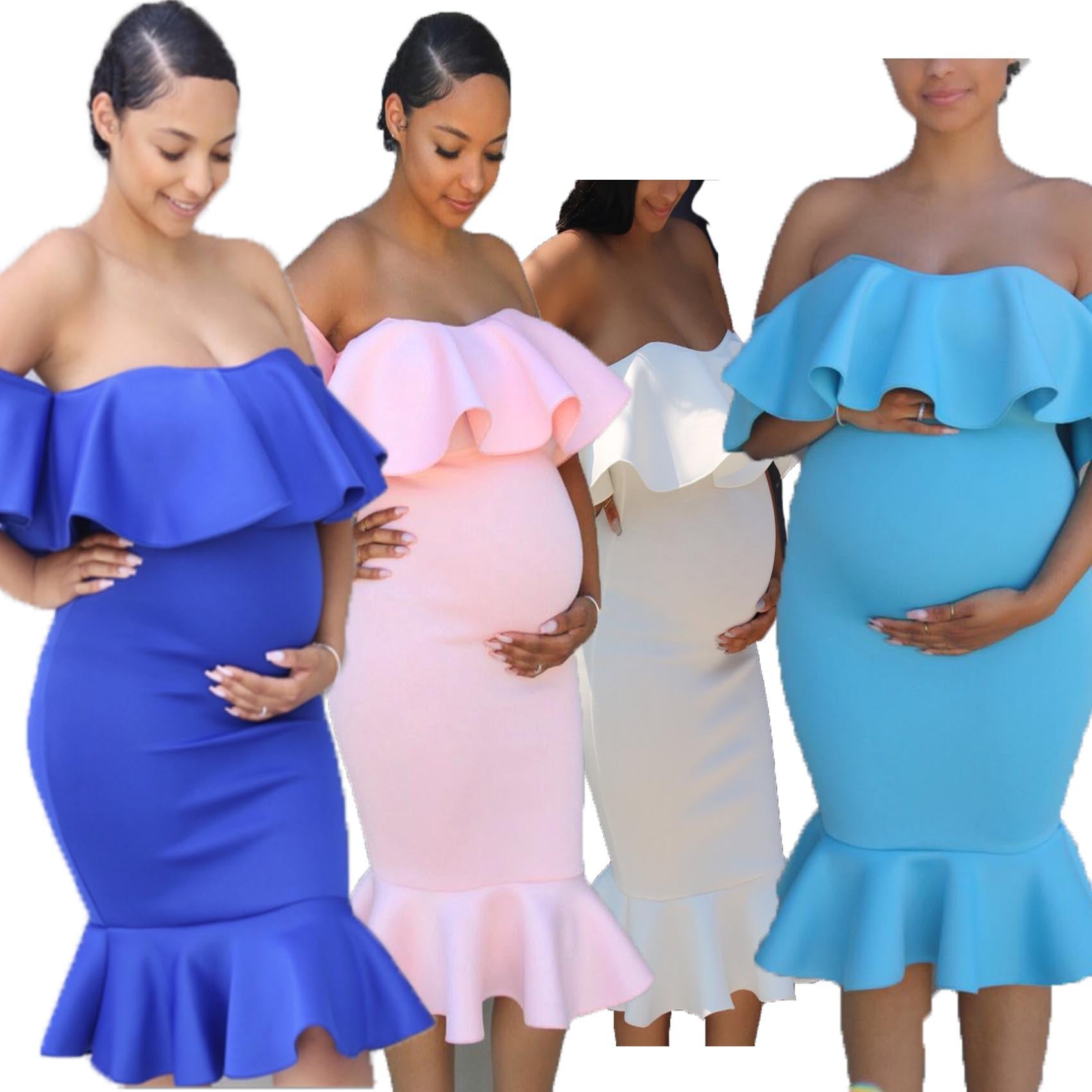 Women's Elastic- Pregnant Women Ruffles Dress