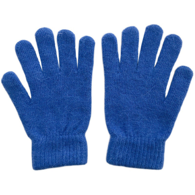 Women's Winter Finger Knitting Cute Monochrome Girl Versatile Pure Color Warm Gloves