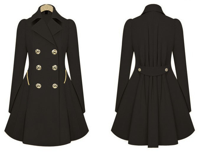 Fold Over Collar - Double Breasted  Plain Coats