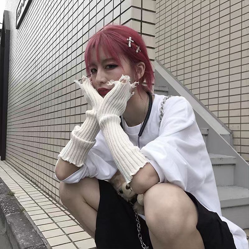 Autumn And Winter Knitting Gloves Hot Girl Trendy Yamamoto Dark Destruction Personality Sweet Cool Oversleeve