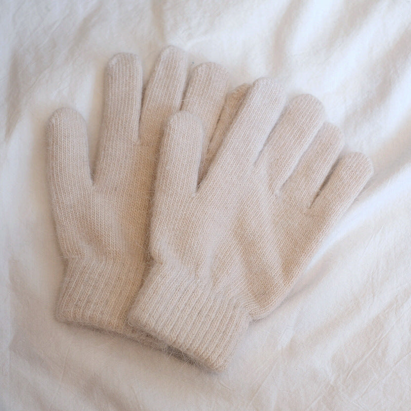 Women's Winter Finger Knitting Cute Monochrome Girl Versatile Pure Color Warm Gloves