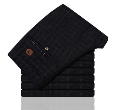 Men's Plaid Cotton and Linen Casual Pants Men's Youth Slim Straight Pants Long Pants