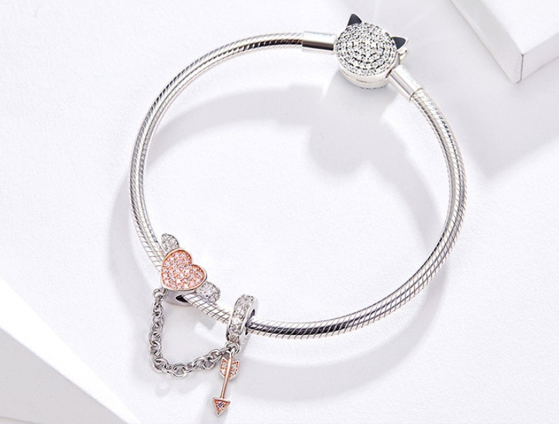 Silver Ziyun Valentine's Day Series Arrows Love 925 Sterling Silver Pendant Platinum Fashion Beaded Bracelet DIY Accessories