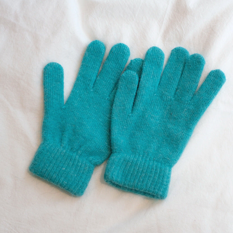 Women's Winter Finger Knitting Cute Monochrome Girl Versatile Pure Color Warm Gloves