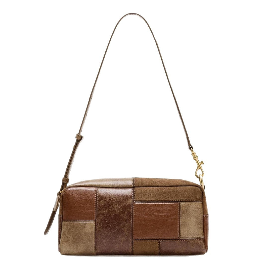 Fashionable Color-Block Patchwork Retro Shoulder And Clutch Bag