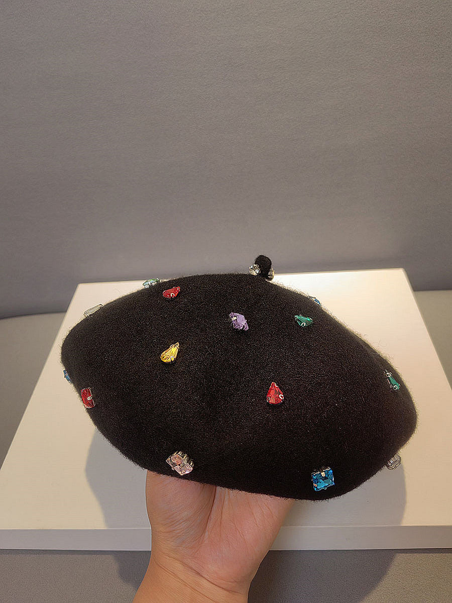 Diamond Beret Versatile Black Painter Hat Casual Warm Hat