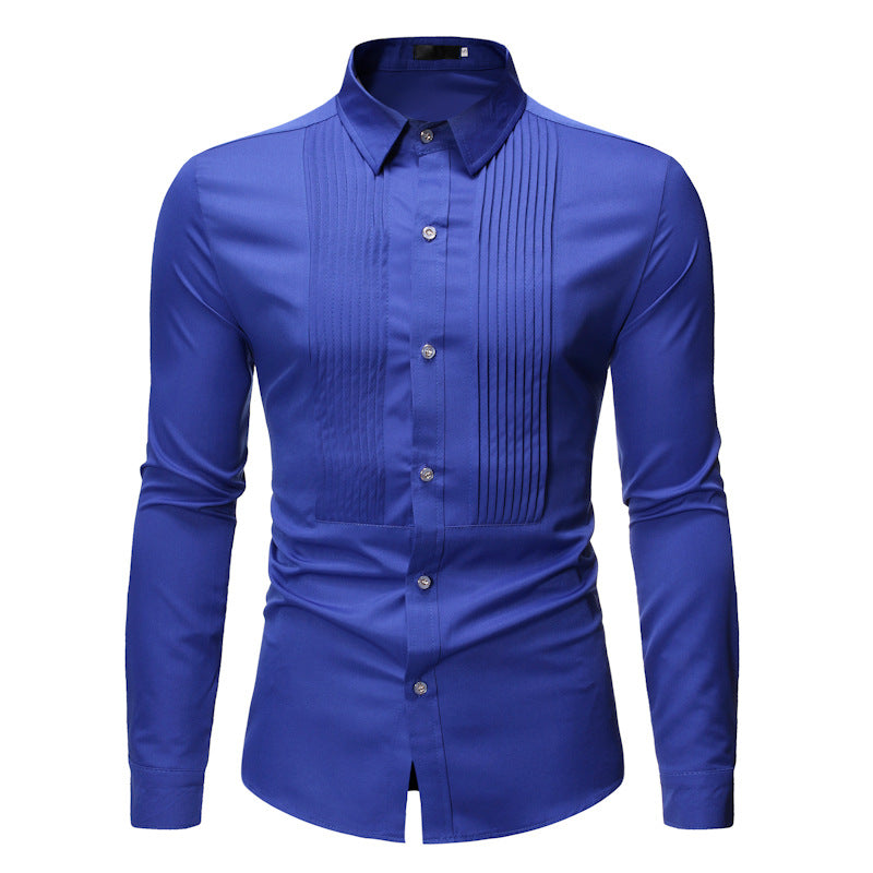 Royal Blue Wedding Tuxedo Shirt- Men's Brand Fashion Slim Fit Long Sleeve -Men's Dress Shirts -Business Casual Chemise Homme
