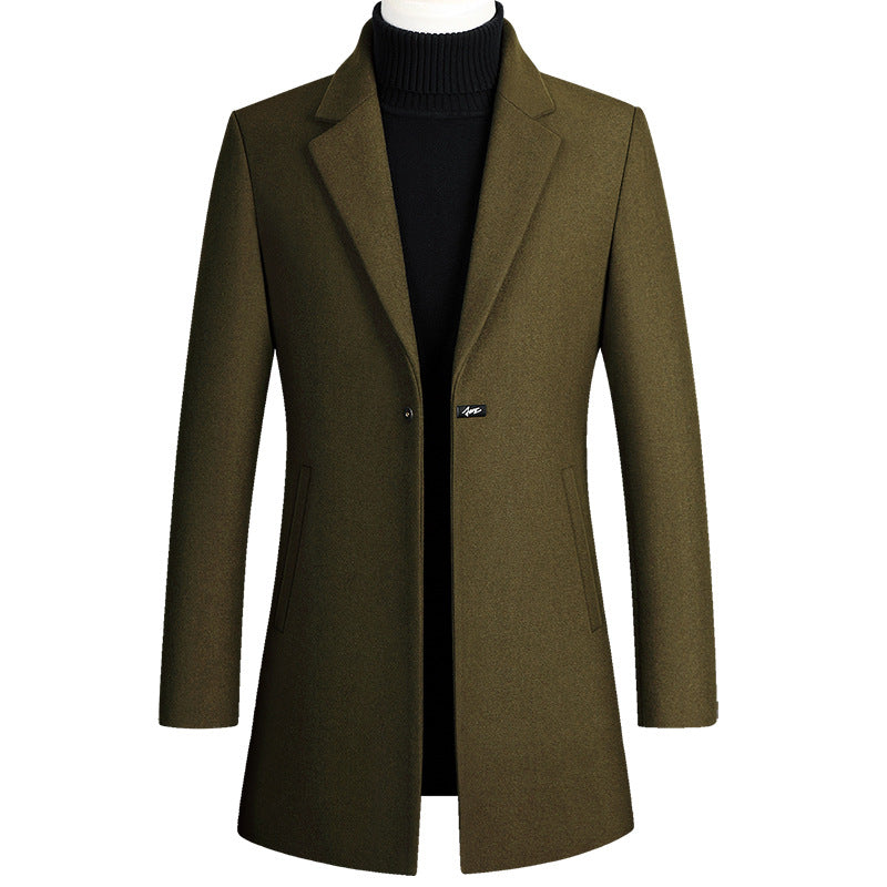 Long Woolen Trench Coat With One Button