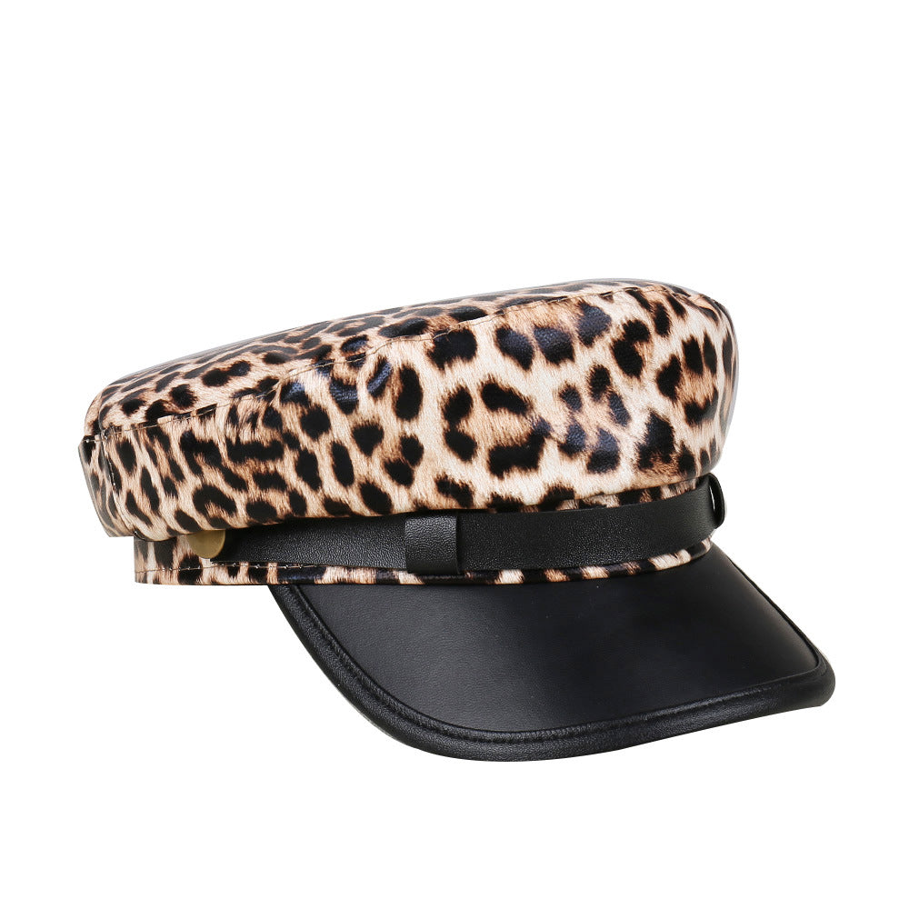 Rare Leopard-print Soft PU Leather Baseball Cap