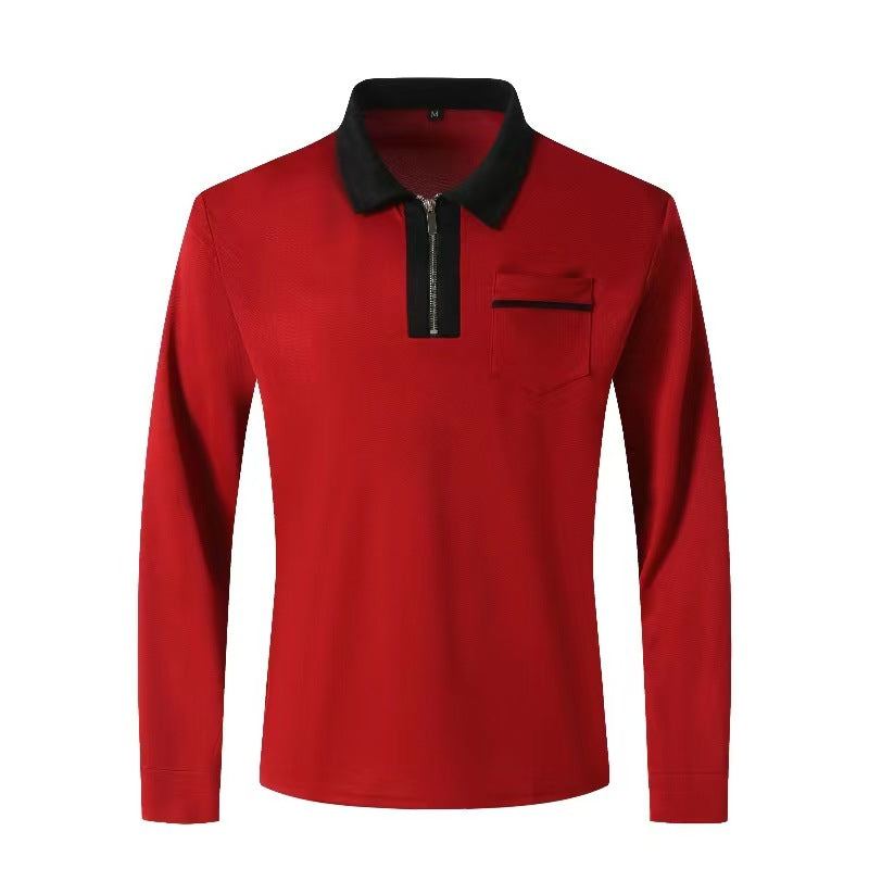 2024 Autumn Mens Long Sleeve - Zipper Polo Shirts -Casual Lapel Collar Zip Up Henley Shirts - Cotton Sports -Golf -Tennis T-Shirts With Pockets