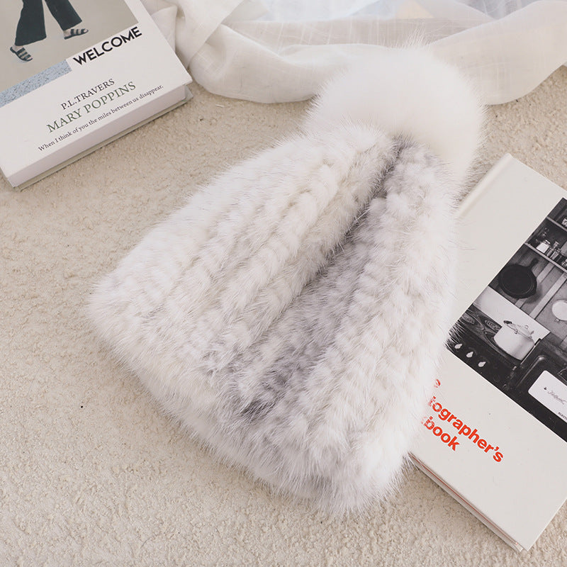 Ladies Mink Fur Hat Thickened Wool