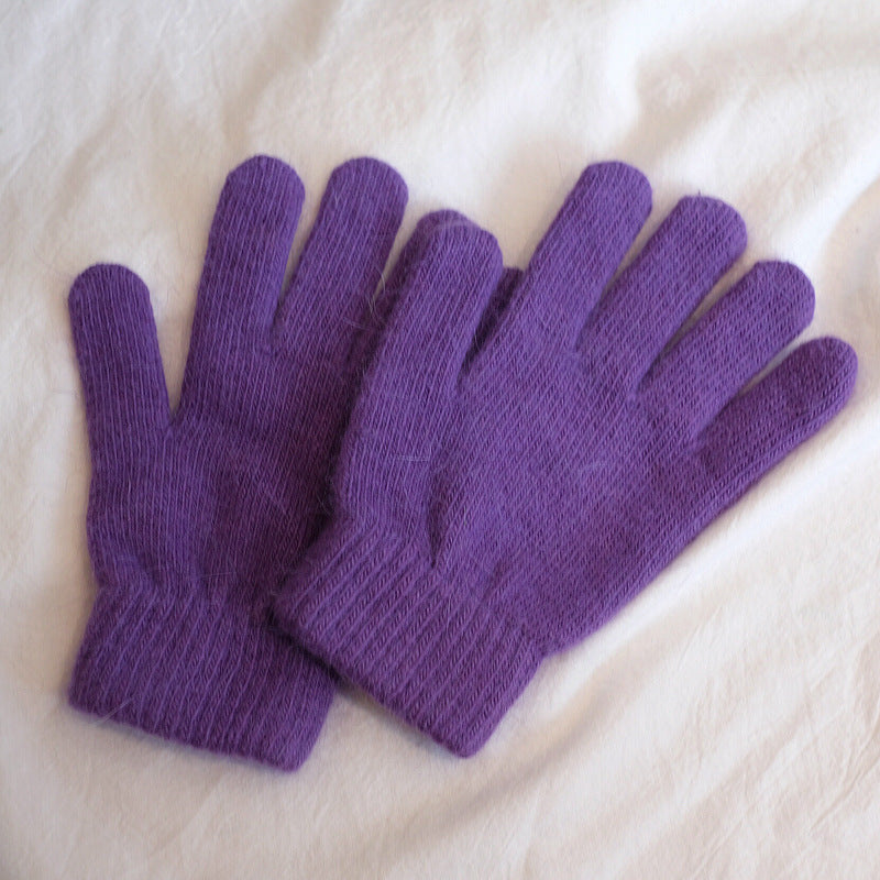 Women's Winter Finger Knitting Cute Monochrome Girl Versatile Pure Color Warm Gloves