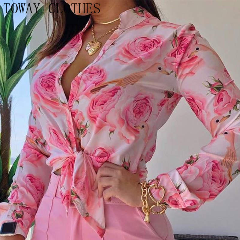 European / American - Print Stand Collar Long Sleeve Shirt