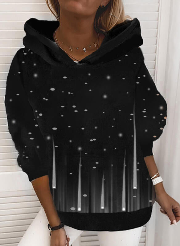Sequins printed loose hooded sweater women