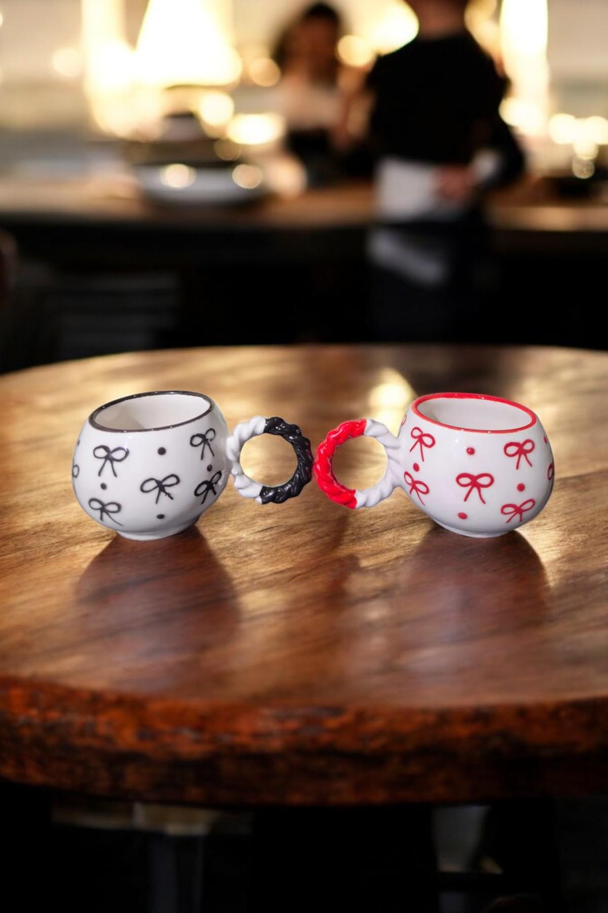 Set Of 2 Ceramic Mugs 145ml For Coffee With Knit Texture