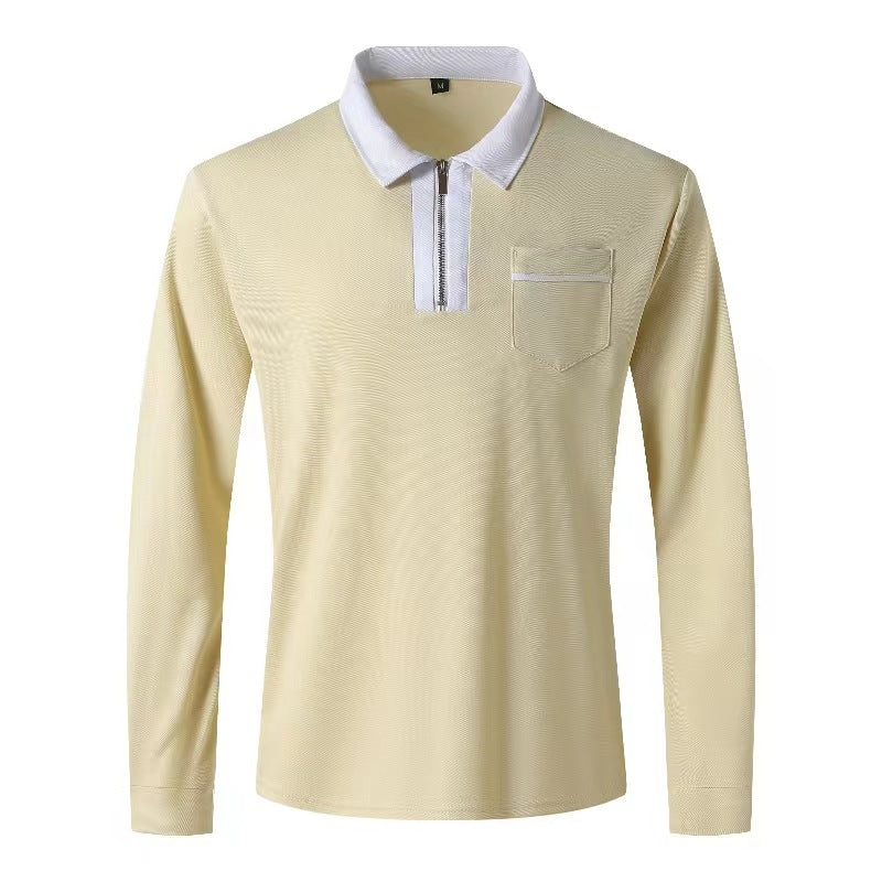 2024 Autumn Mens Long Sleeve - Zipper Polo Shirts -Casual Lapel Collar Zip Up Henley Shirts - Cotton Sports -Golf -Tennis T-Shirts With Pockets