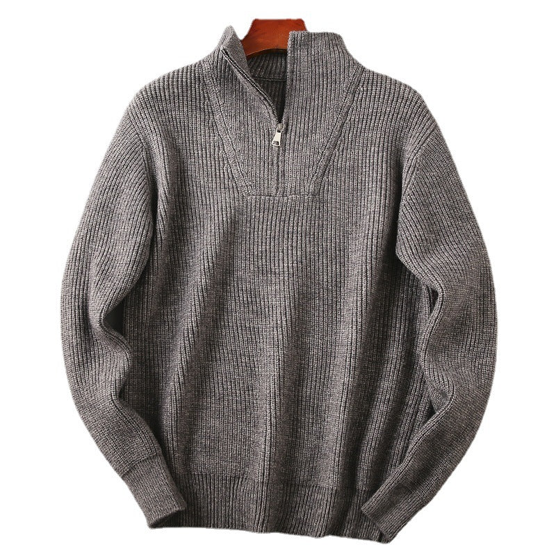 Soft Knit Fabric Men's Half-zip Sweater -  Solid Color Knitwear