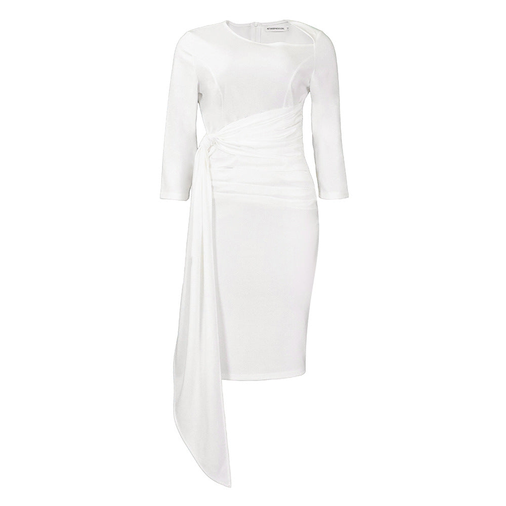 New Solid  - Color  - OL Temperament Commuter Pleated Straps Dresses
