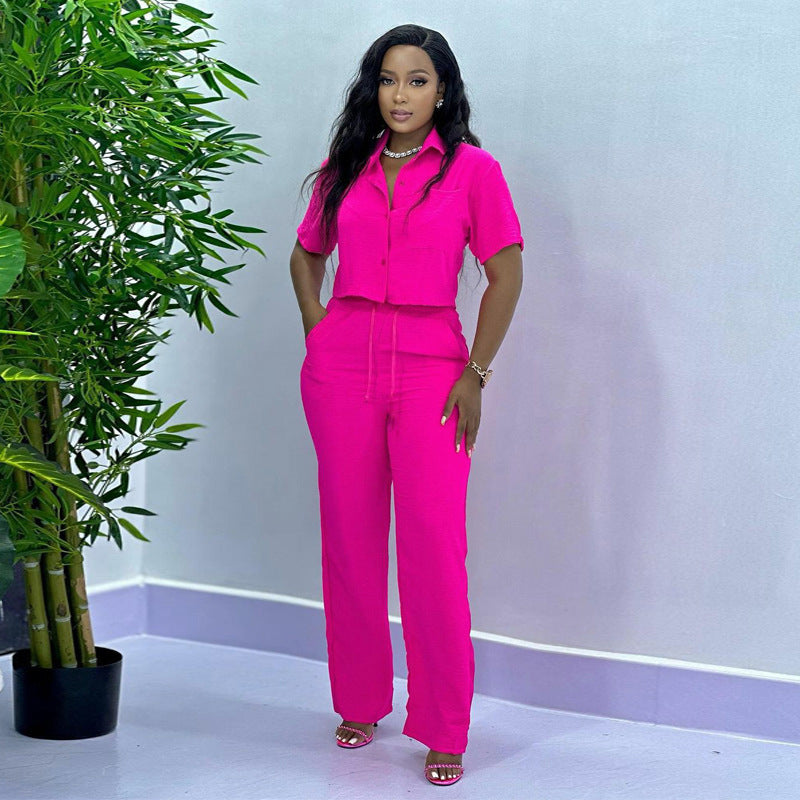 Solid Color - Short Sleeve Fashion - Casual Two-piece Suit