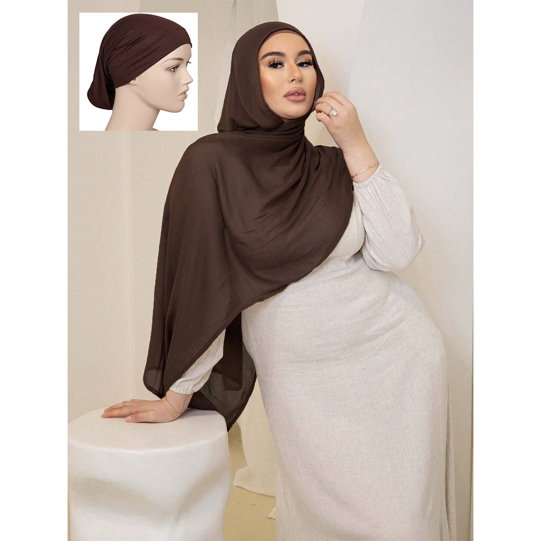 New Wide-brimmed Modal Monochrome Simple Ethnic Headscarf For Women