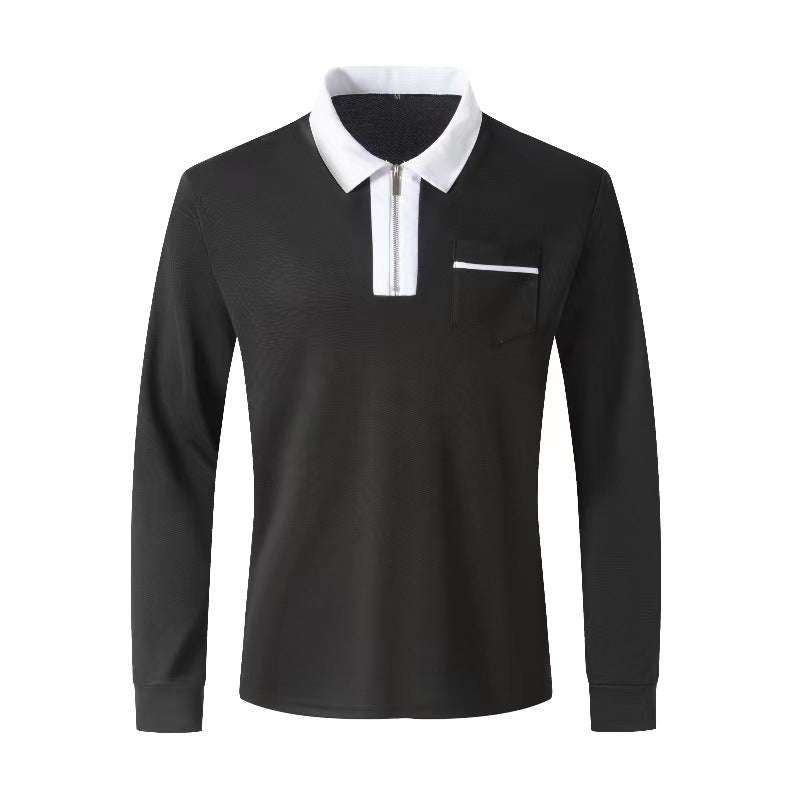 2024 Autumn Mens Long Sleeve - Zipper Polo Shirts -Casual Lapel Collar Zip Up Henley Shirts - Cotton Sports -Golf -Tennis T-Shirts With Pockets