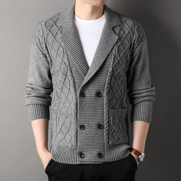 Men's Cardigan - British Suit Collar - Double-breasted Knitted Sweater