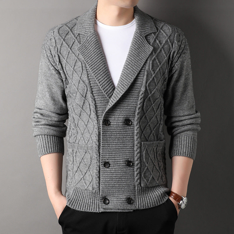 Men's Cardigan - British Suit Collar - Double-breasted Knitted Sweater