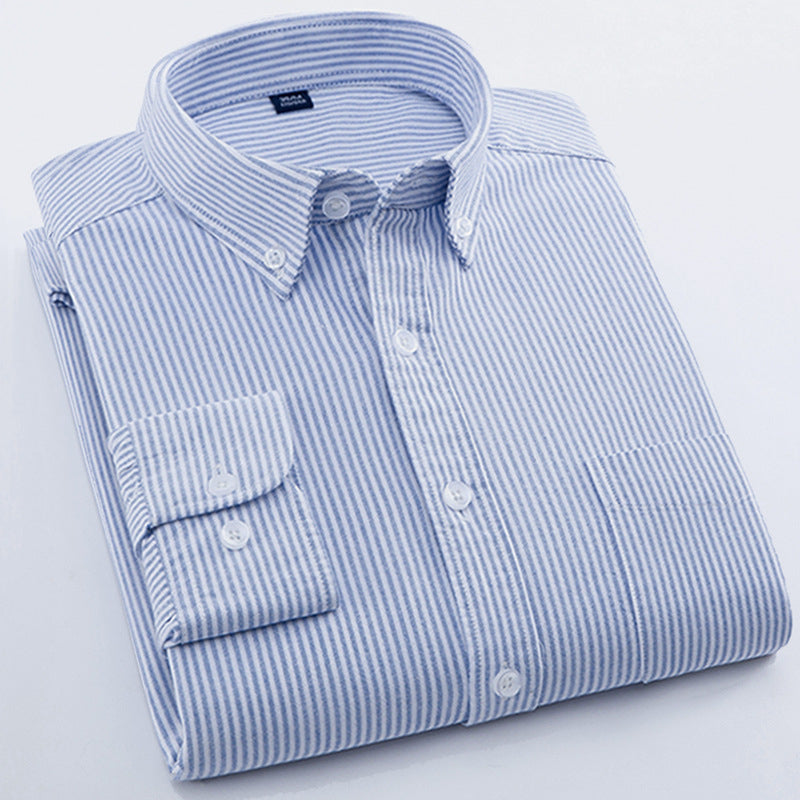 Shirt Men's Cotton Oxford Fabric Non-iron Casual Casual Long-sleeved Striped Shirt
