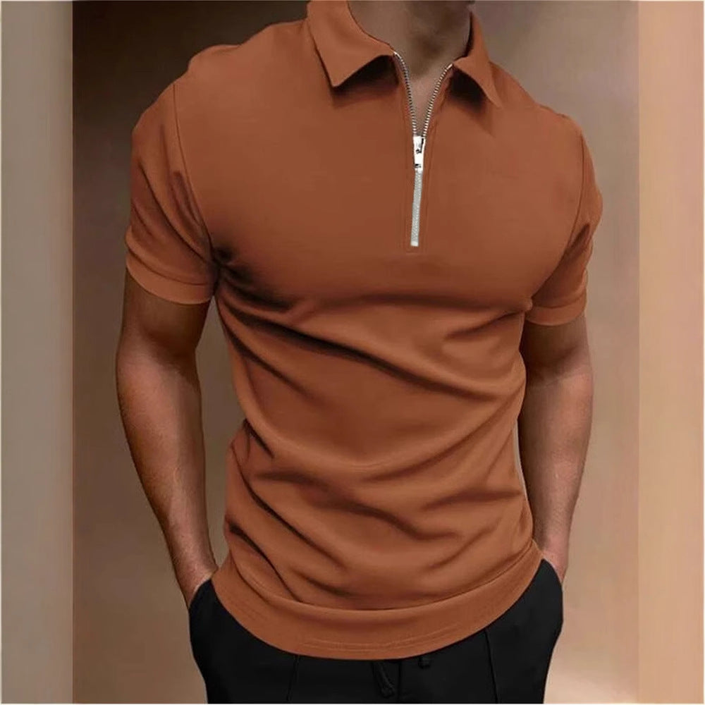 Men's Polo Shirt Solid Color Polo Collar T-shirt Casual Fit Top Men's Clothing