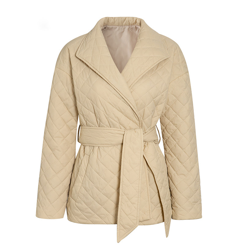New Warm Short Cotton Padded - Parkas Woman Belted Lapel Coats