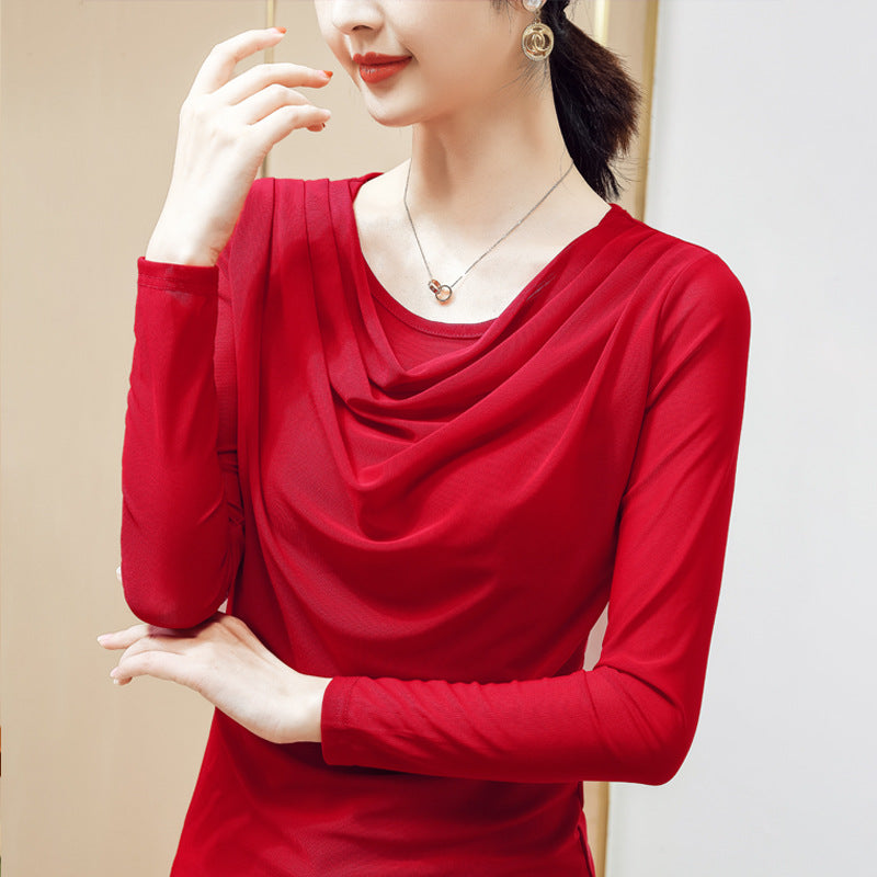 Women's Solid Color Pleated Bottoming Shirt T-shirt