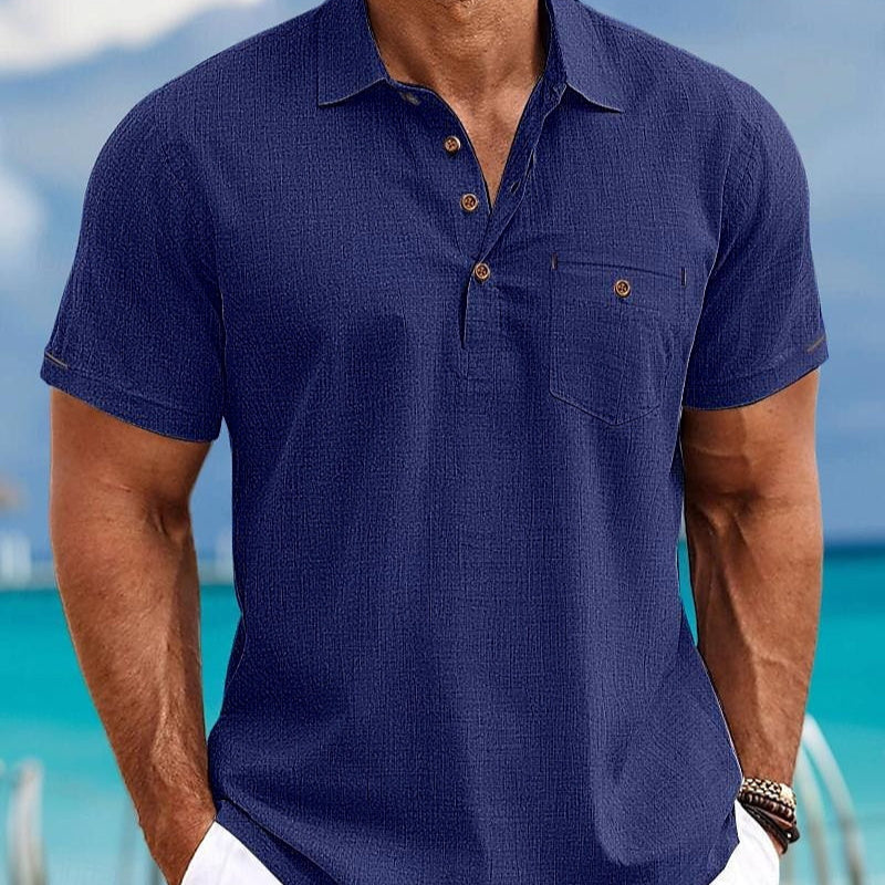Men's Shirt Amoi Shirt Men's Lapel Single Pocket Short Sleeve Shirt