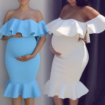 Women's Elastic- Pregnant Women Ruffles Dress