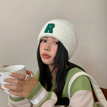 Loose Big Head Circumference Letters Woolen Cap Winter
