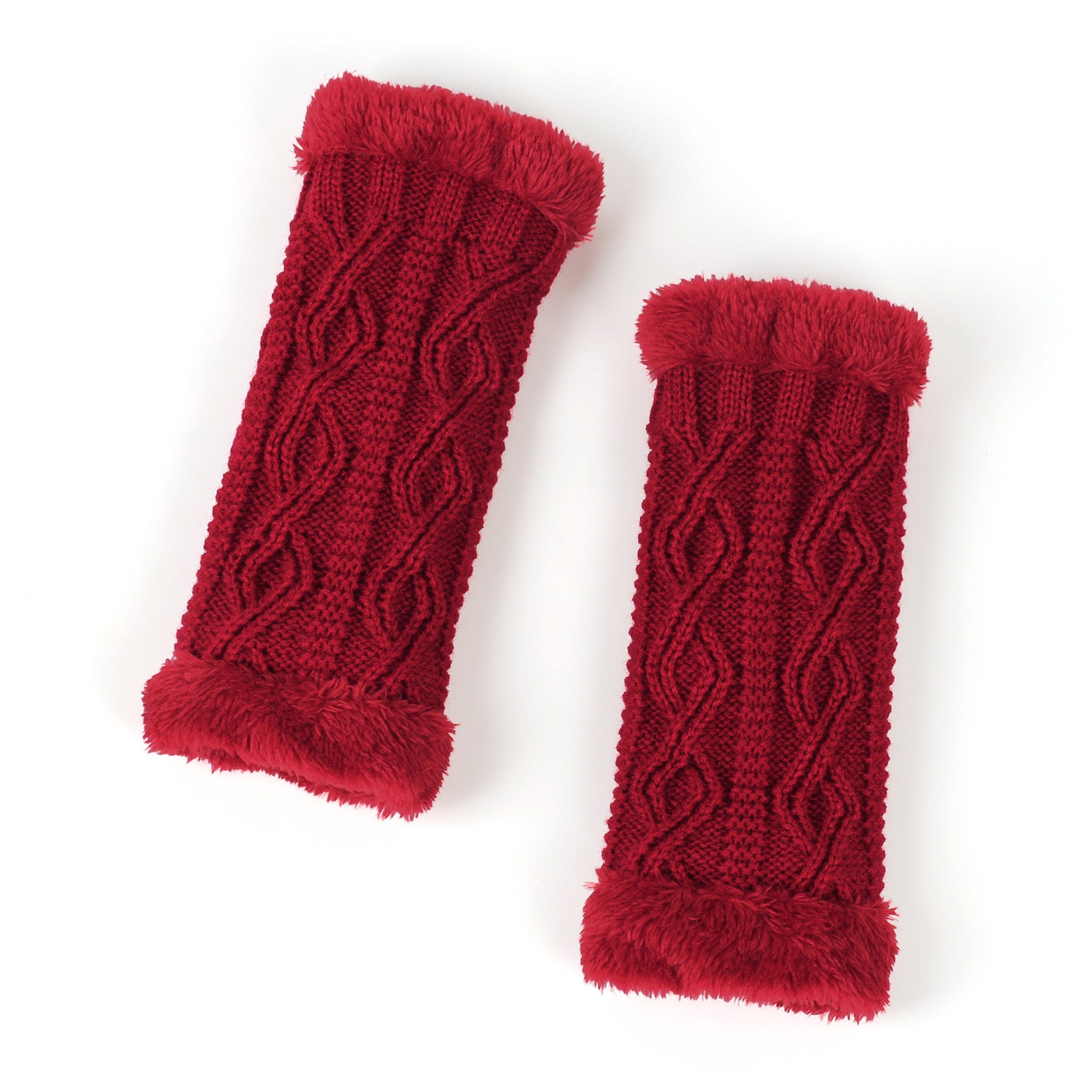 Rhombus Short Knitted Plus Fluff Thick Gloves