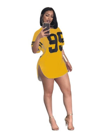Printed Short-Sleeved Mini Dresses - Casual