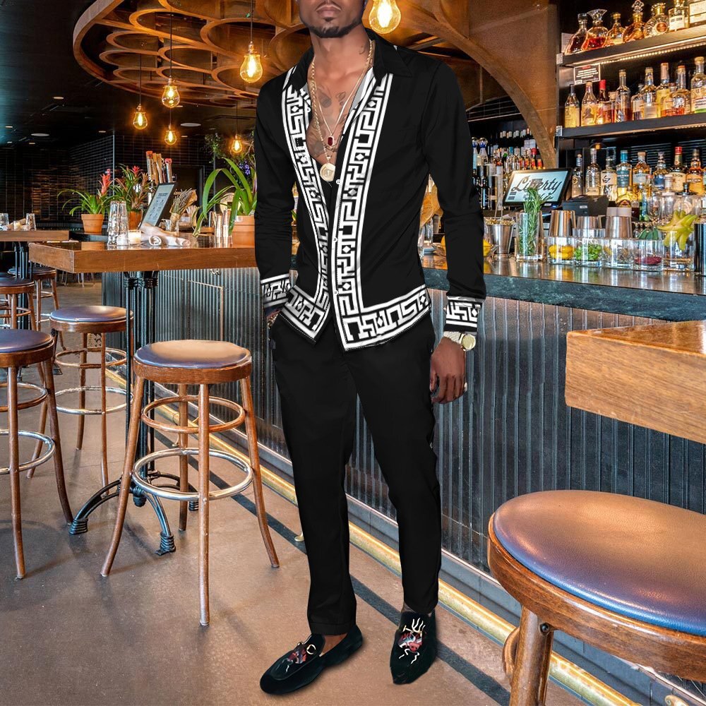 Hip Hop Hong Kong Style Fashion - 3D Printing Casual Long Sleeve Shirt Suit