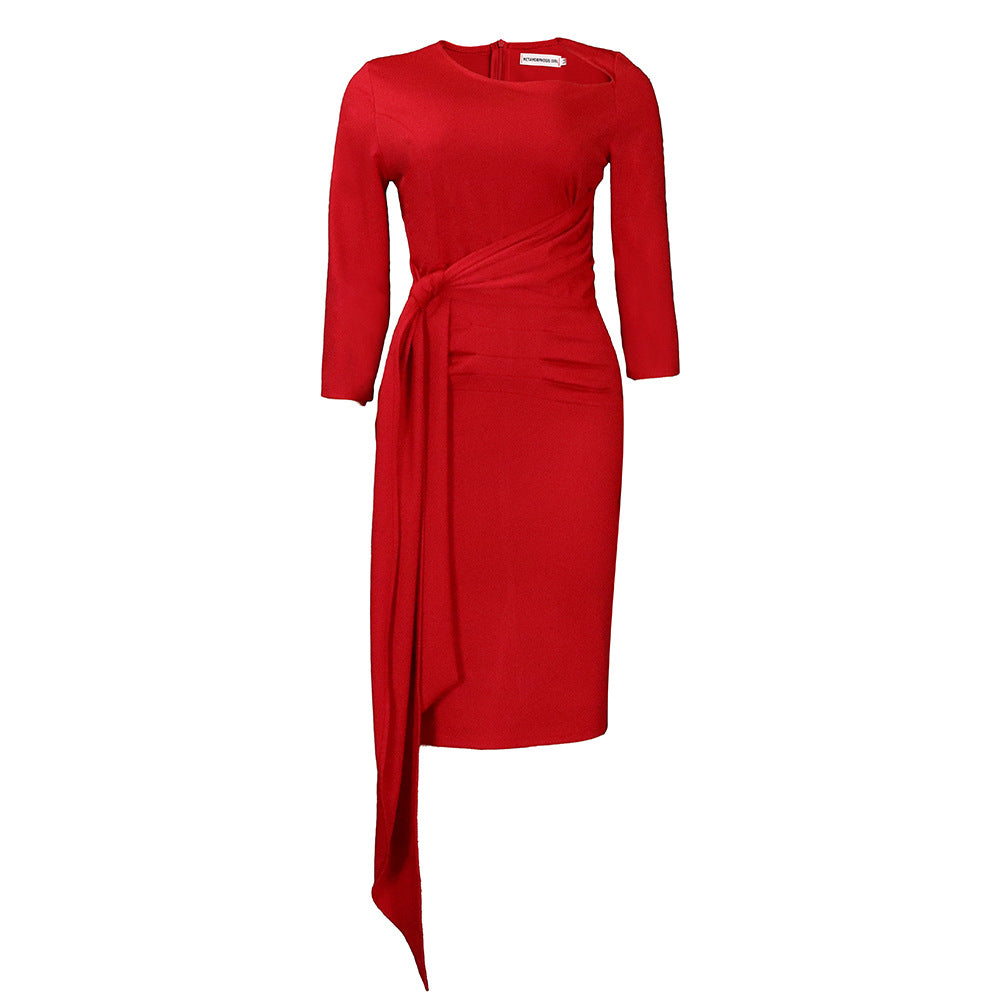New Solid  - Color  - OL Temperament Commuter Pleated Straps Dresses