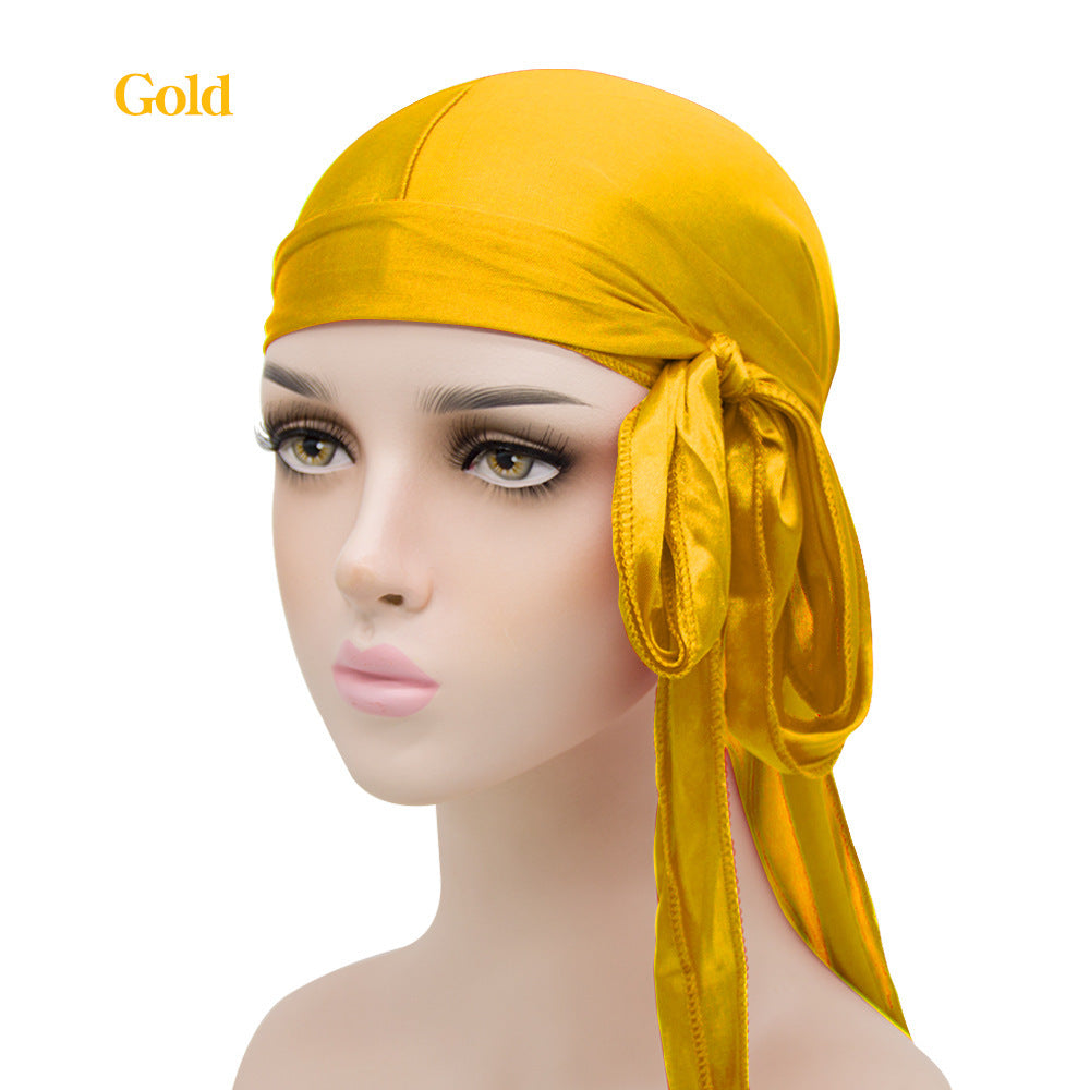 Unisex Satin Long Tail Headwrap  Stretchy Pirate Hat And Hip Hop Turban For Men And Women, Elastic Bandana Cap For Costume And Fashion