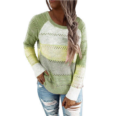Long sleeve pullover color block sweater top
