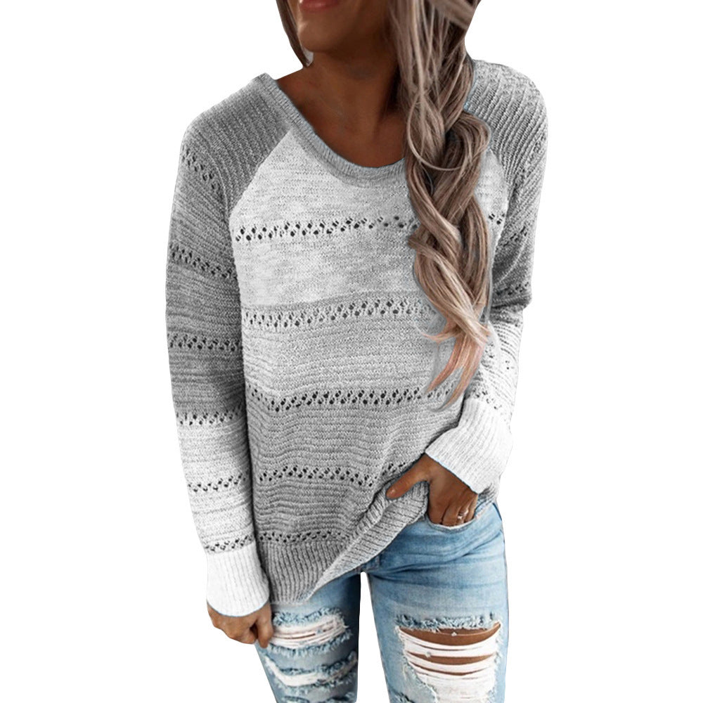 Long sleeve pullover color block sweater top