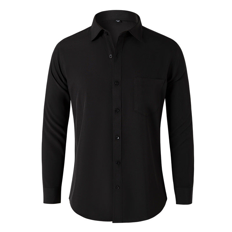 Solid Color Long Sleeve Men's Shirt - Black Casual New Fashion