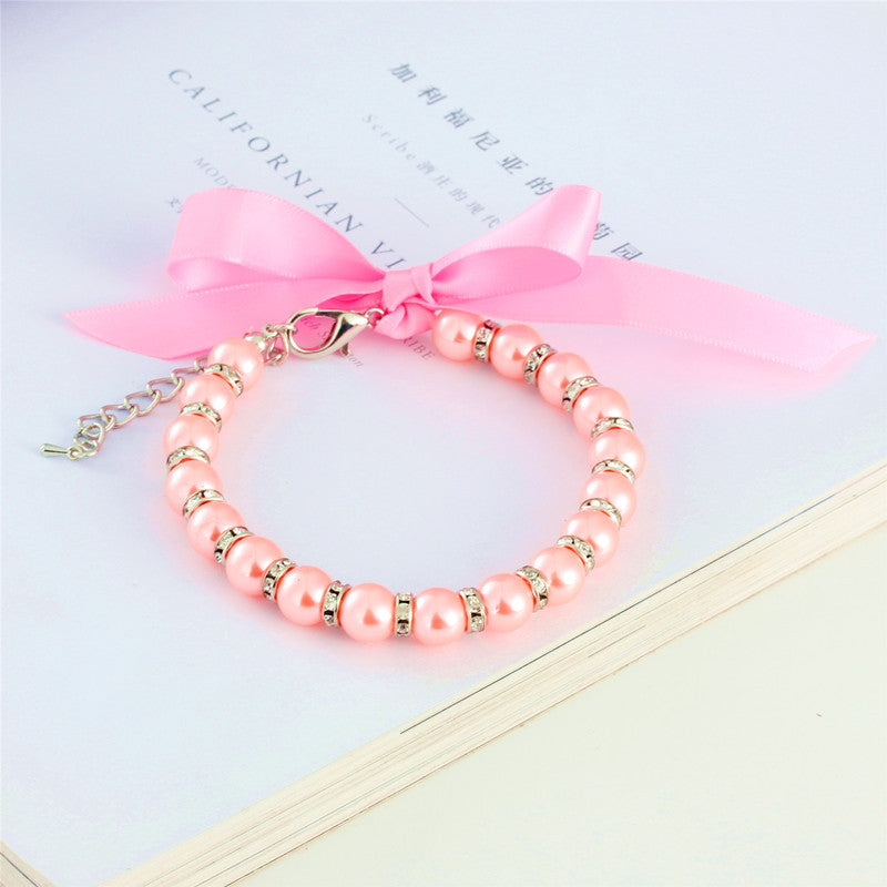 Striped Fashion Pearl Necklace Pet Collar